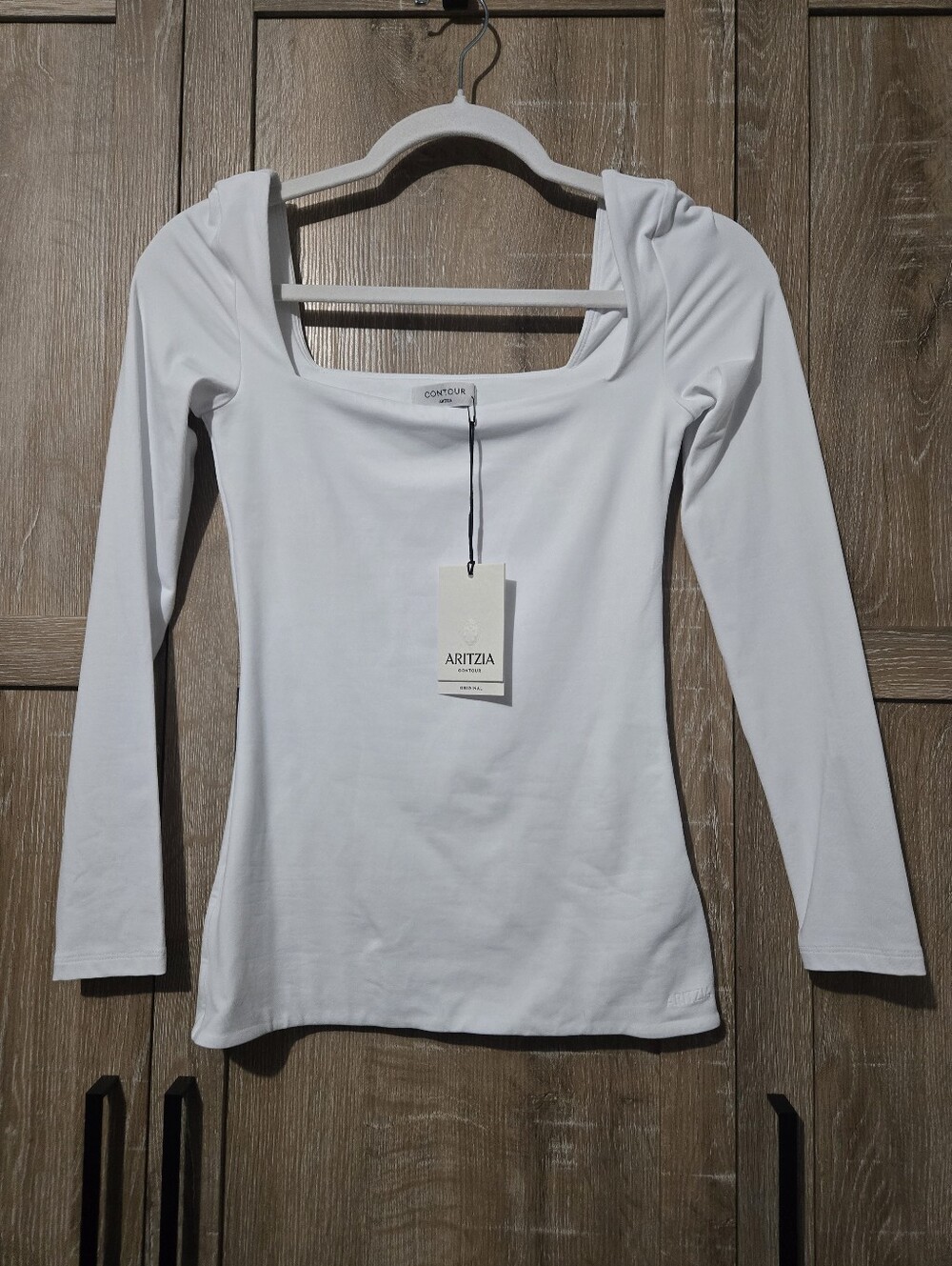 Aritzia White Square-Neck Long Sleeve Top